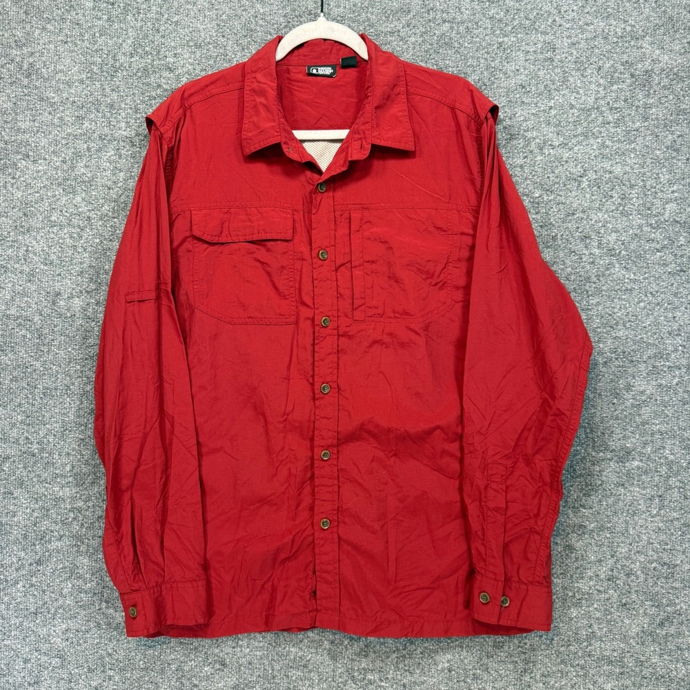 Eastern Mountain Sports Shirt Men Large Red Button Up Utility Gorpcore Stretch
